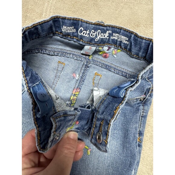 Cat And Jack Skinny Jeans Super Stretch Floral Embroidered Pants 2t Toddler Girl - Picture 4 of 5